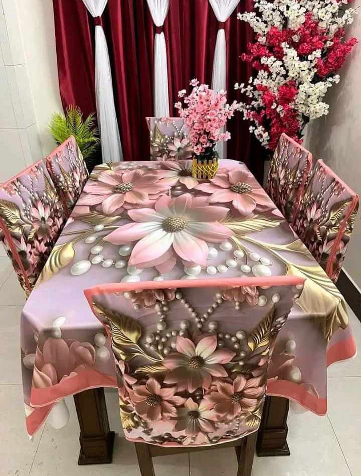 চায়না চিলি কটন 3D প্রিন্টেড টেবিল ক্লথ সেট